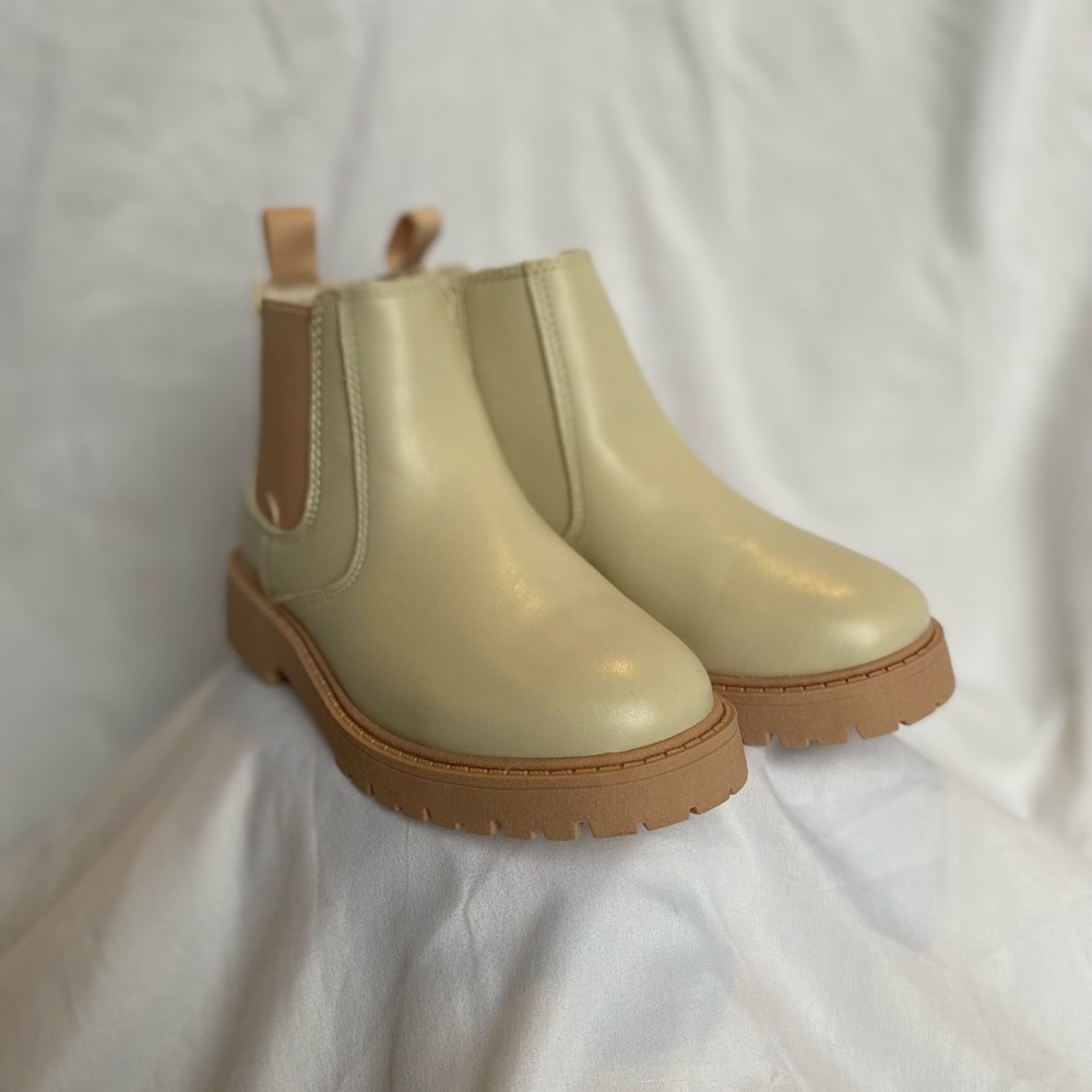 Chic Cream Ankle Boots with Tan Soles